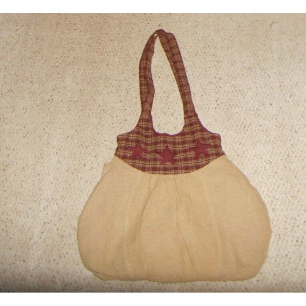 Nancy’s Nook Primitive Handbag Purse Stars Plaid Burlap Brand New Without Tags